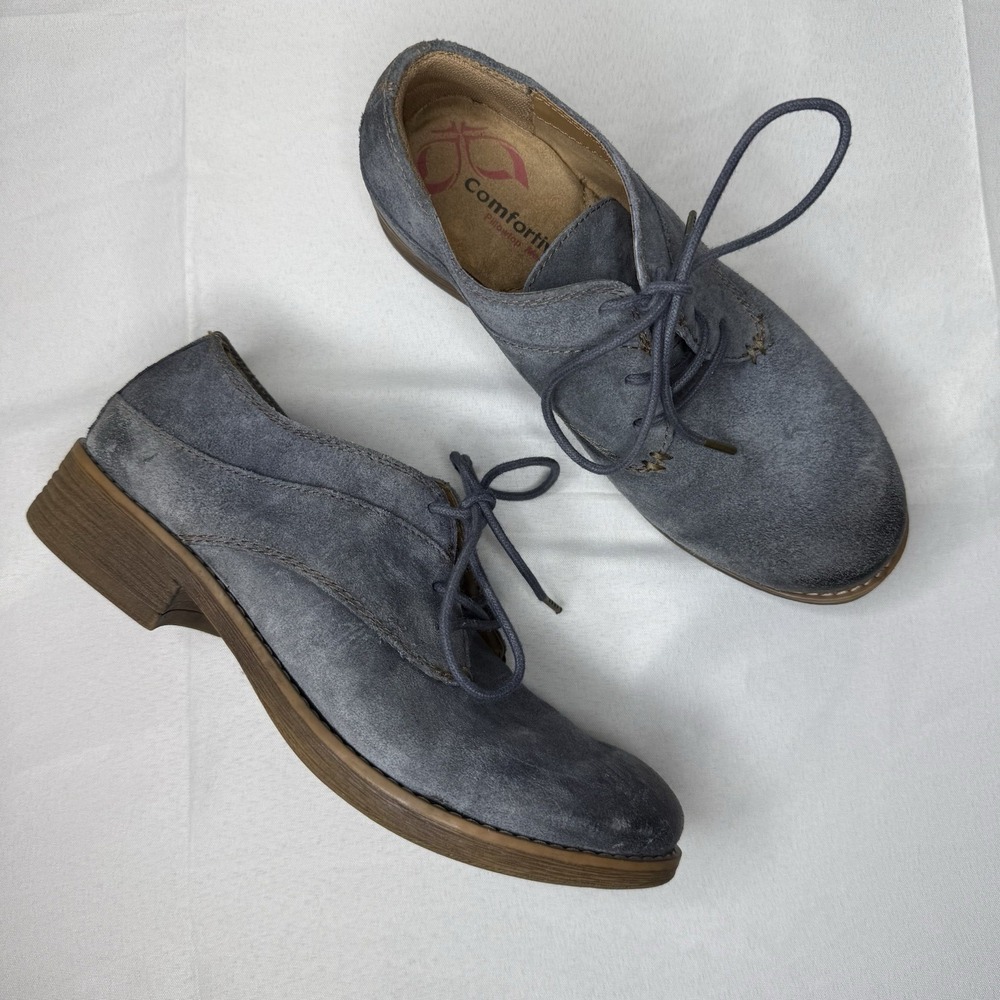 Comfortiva Pillowtop Memory Foam Tolla Oxford Lace Up Shoes Blue Suede Leather 6